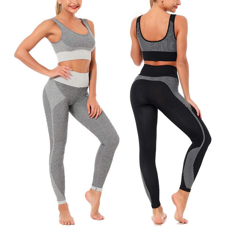 

Sport Outfit For Women Gym Yoga Set Fitness Clothing Seamless Sport Leggings+Sports Bra 2 Piece Running Wear, Black suit