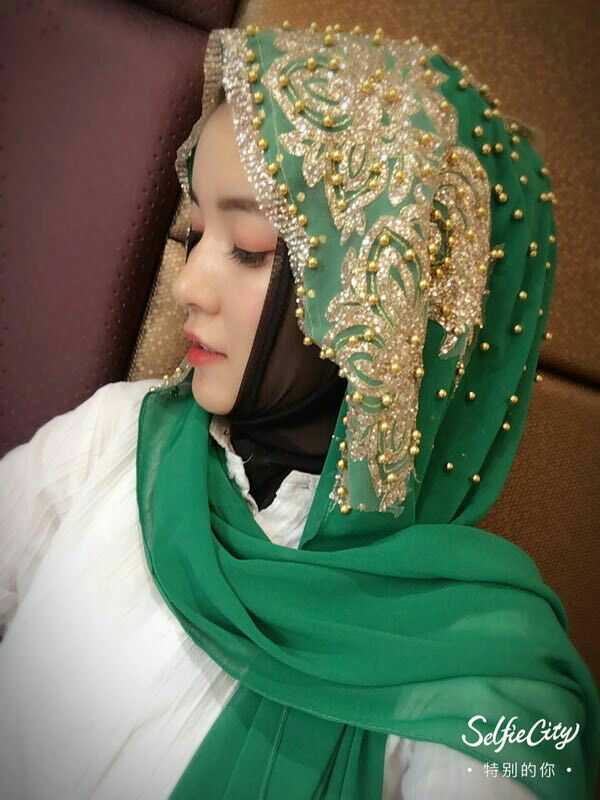 

2019 new colors collection beading Muslim women lace chiffon hijab