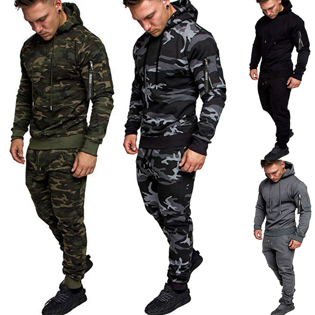 

Men Tracksuit Autumn Splicing Zipper Print Sweatshirt Pants Sets Sport Suit Tracksuit with 4 Colors Asian Size M-2XL, Dark grey