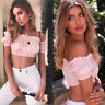 

Hot Fashion Women Sexy Summer Off Shoulder Short Sleeve Loose Blouse Sleeveless Crop Tops Shirt 2018 New, Black