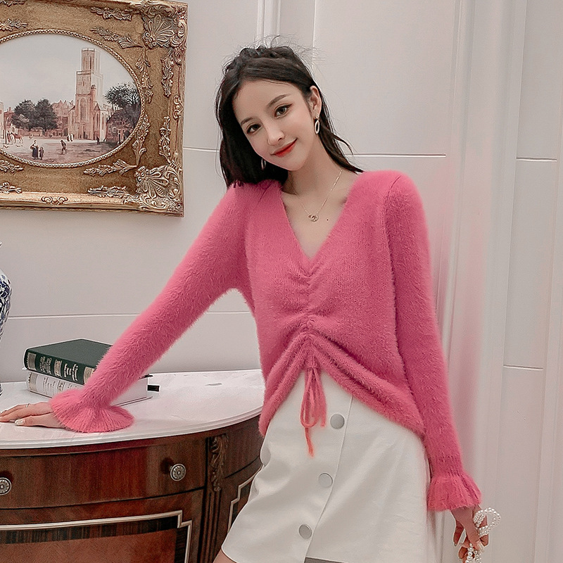 

2019 Winter & Autumn New Arrival Korean Version Sweater Drawstring Solid Color Sweater Long-sleeved Free Shipping, Green