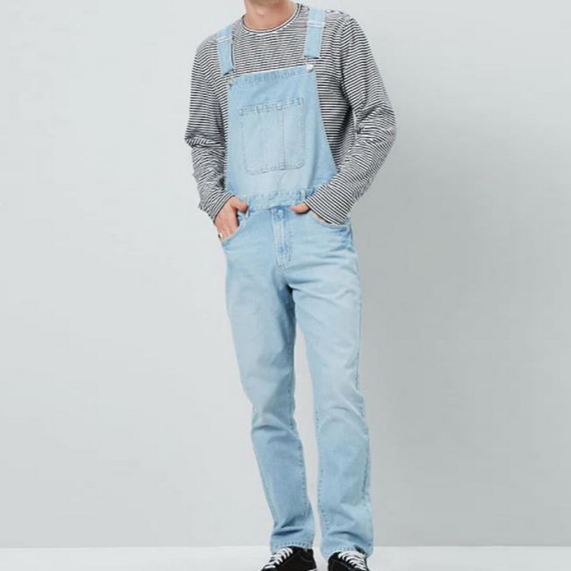 

Pockets Jeans Suspender Trousers Fashion Denim Overalls Men Slim One Piece Jeans Pants Casual Straight Button Strap Pant, Blue