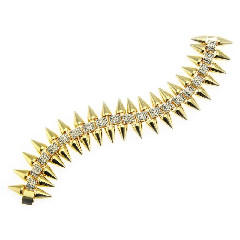 

32mm wide Big Heavy Hip Hop Rhinestones Paved Bling Iced Out Centipede Shape Rivets Chain Bracelets for Men Rapper Jewelry