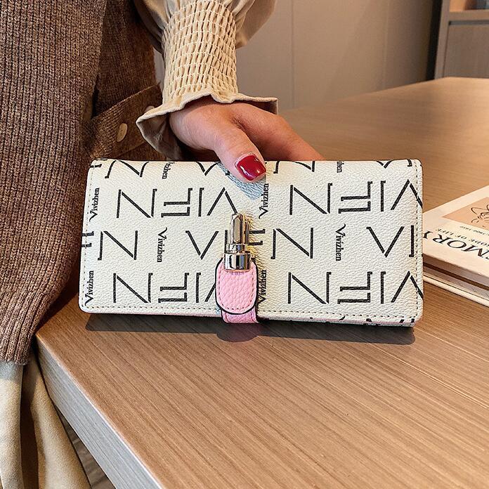 

Factory outlet women handbag small fresh printed student wallet folding leather fashion long wallets card womens leathers coin purse, Coffee(printing box packaging)