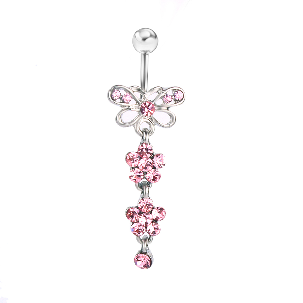 

D0030 ( 1 color ) pink color bowknot style Belly Button ring Navel Rings Body Piercing Jewelry Dangle Accessories Fashion Charm 10PCS, Silver