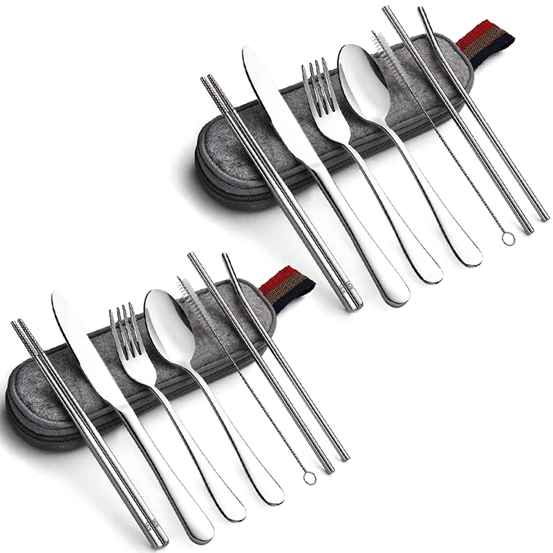 

Portable Utensils Silverware Reusable Flatware Set with Case and Straws, Travel Camping Stainless Steel Cutlery Set