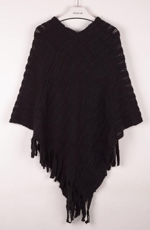 

Clearance-Sale Woman Cape Poncho Tassel loose Sweaters Batwing Knitted Tassels Hem Pullover Irregularity Cloak Tops Shawl Mantle, 302 white