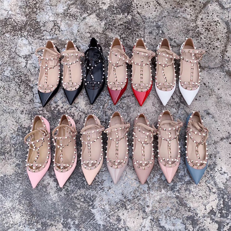 Luxury Sale-Designer shoes Summer Women Pumps valentine high heel Shoes 2020 Sexy pointed Shoes Nude Fashion Wedding Rivets Stud Sandals