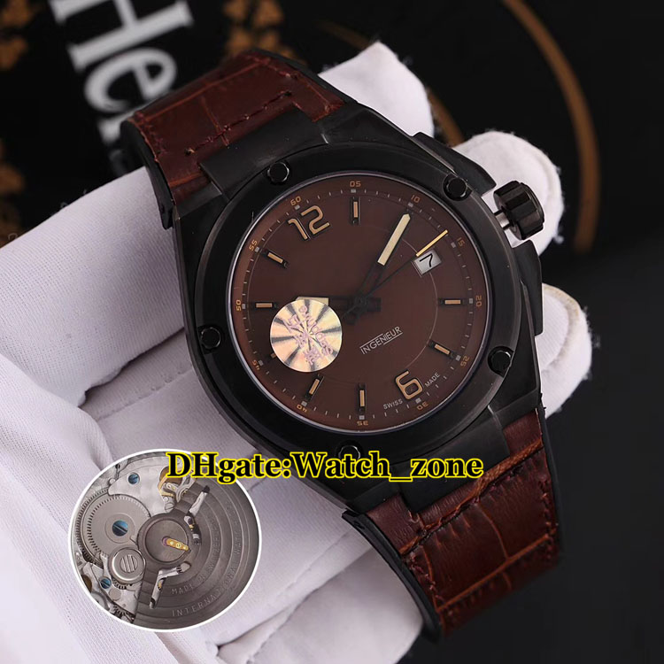 

New PVD Black Steel Case Ingenieur Family IW322504 Brown Dial Automatic Mens Watch Sapphire Glass Leather Strap Watches 46mm Wristwatches, Slivery;brown