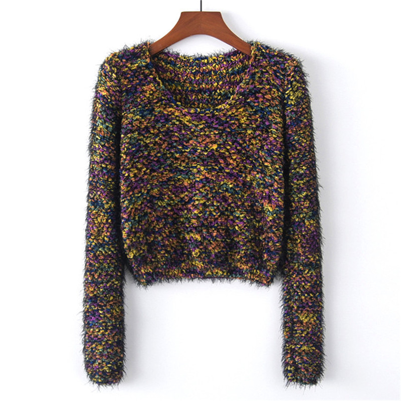 

Winter Women Cropped Sweaters And Pullovers Long Sleeve Casual Crop Sweater Slim Multi Boucle Knit Crop Jumper Sweater Tops, Pink