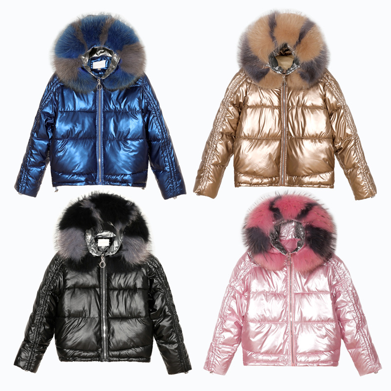 

Wholesale Women's Casual Short Fur Hooded Glossy Parker Down Cotton Warm Jacket, Silver