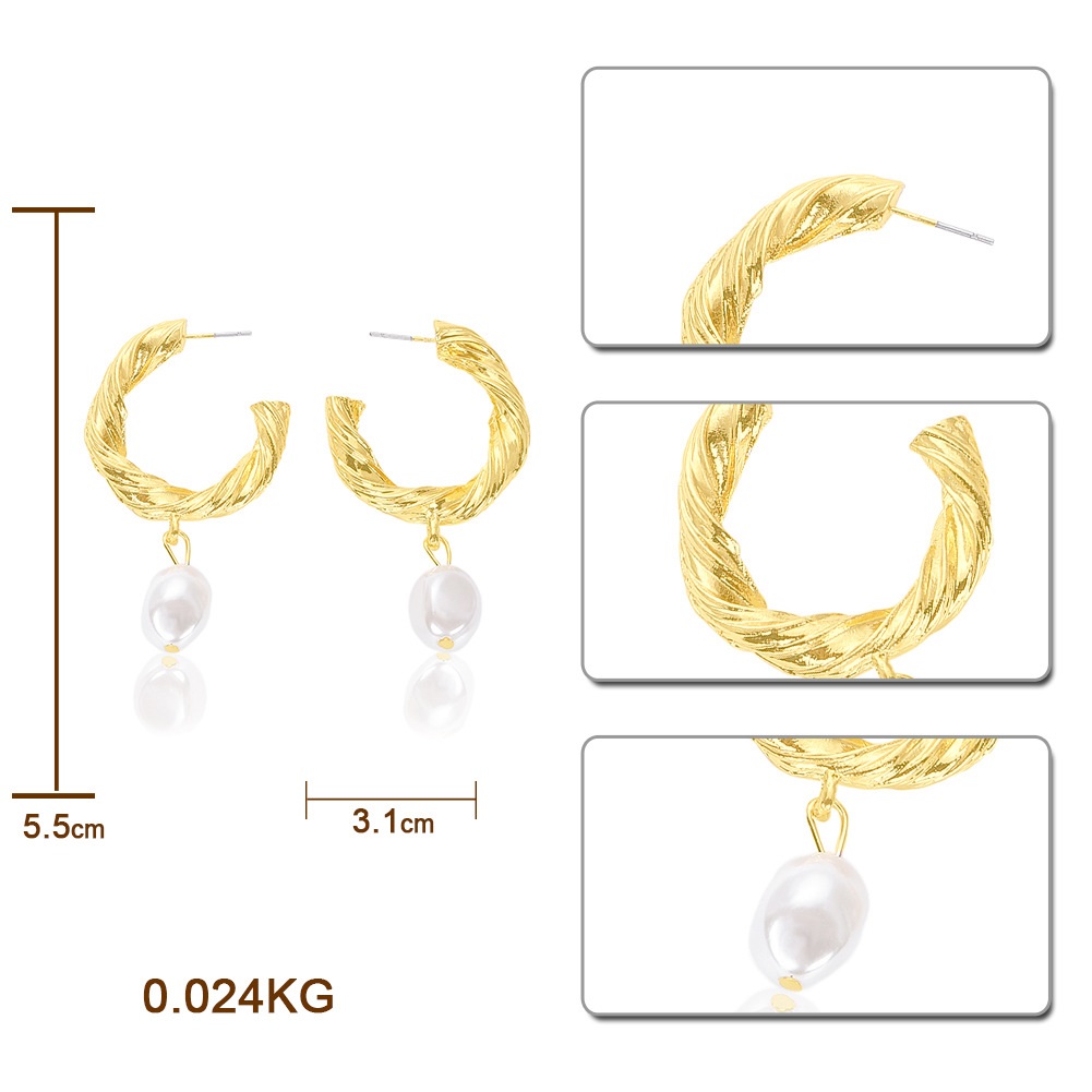 

Wholesale-fashion luxury designer exaggerated golden geometry circle pendant pearl stud earrings for women