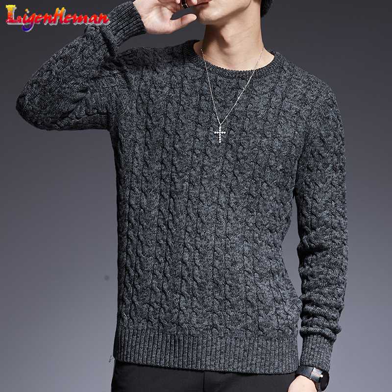 

Autumn Mens Fashion New Sweaters Man O-Neck Pullover Men Long Sleeve Casual Thick Korean Style Clothes Sweater, Black