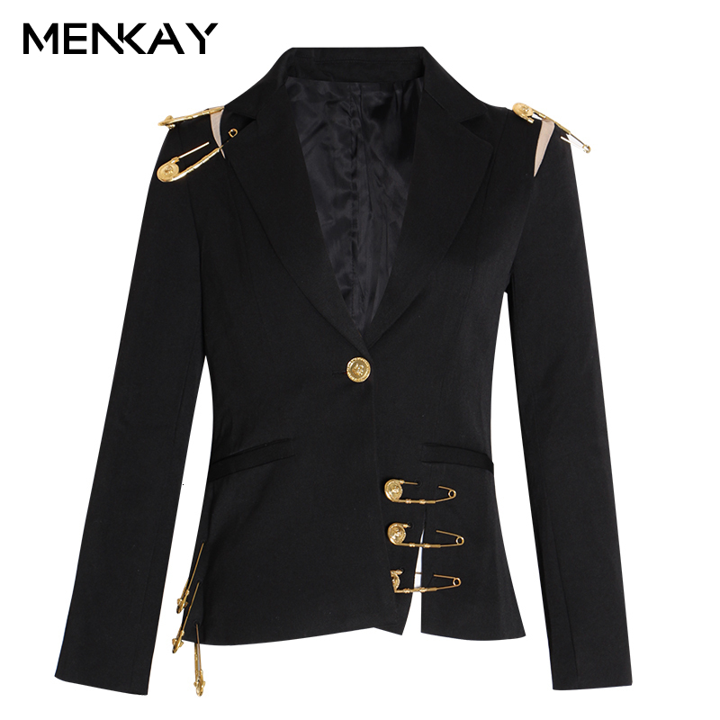 

Hollow Out Patchwork Lace Up Women' Blazer Notched Long Sleeve Slim Elegant Female Suit 2019 Autumn Fashion New, Black