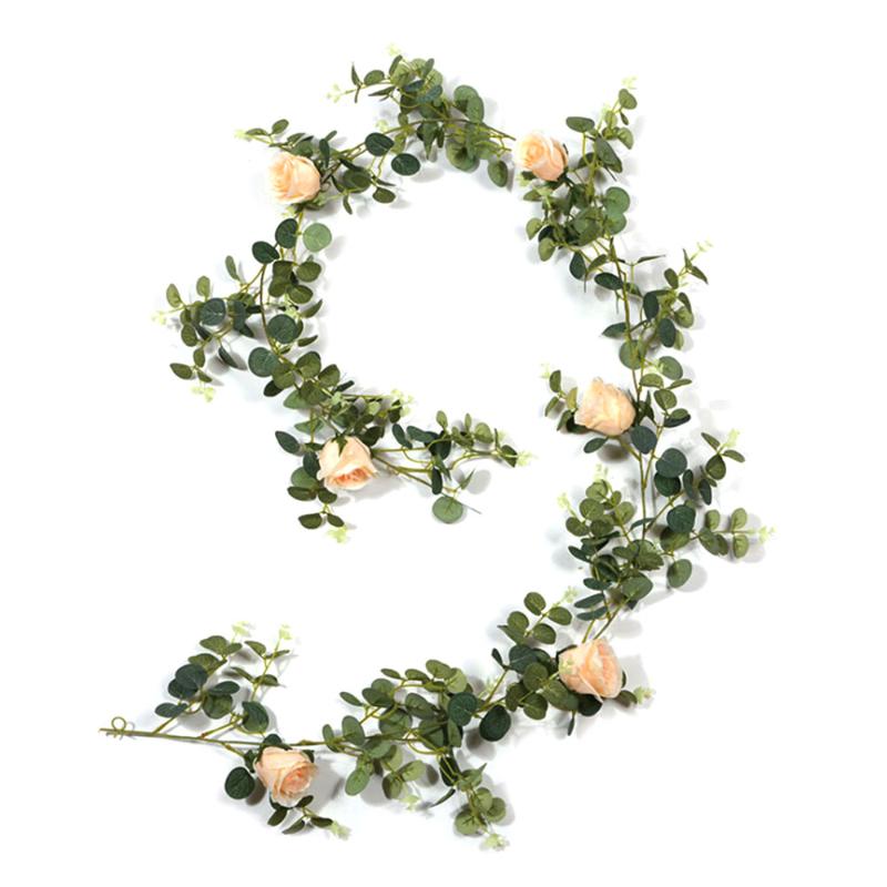 

Artificial Rose Silk Eucalyptus Leaf Garland Simulation Eucalyptus Leaves Rattan Wedding Party Backdrop Wall Decor Rattan, As shown