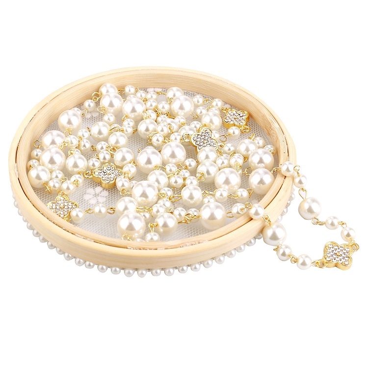 

Wholesale- luxury designer diamond lucky leaf pearl classic elegant multi layer long sweater statement necklace for woman