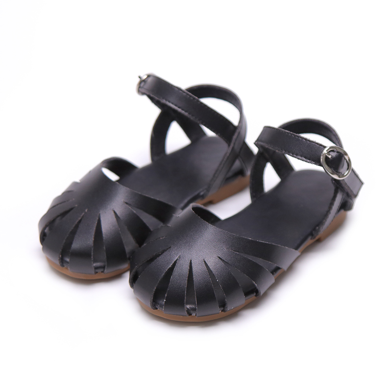 

Solid Color Girls Sandals Summer New Kids Princess Shoes Cut-Outs Children Girls Soft Bottom Flat Beach Sandals SGF073, Sgf073black