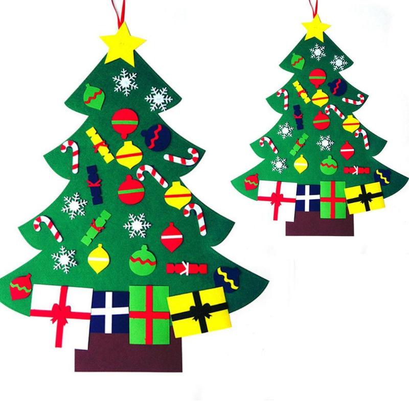 

Home Party Holiday Festival Decoration DIY Felt Cloth Christmas Tree Snowman Santa Claus Elk Pattern Wall Hanging Ornaments 2020