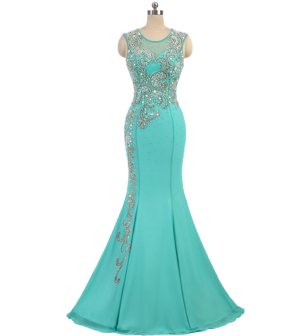 Elegant Mermaid Evening Dresses Jewel Neck Crystal Beaded Handmade Mint Green Formal Red Carpet Celebrities Prom Party Dress robes de soirée-image-436927525