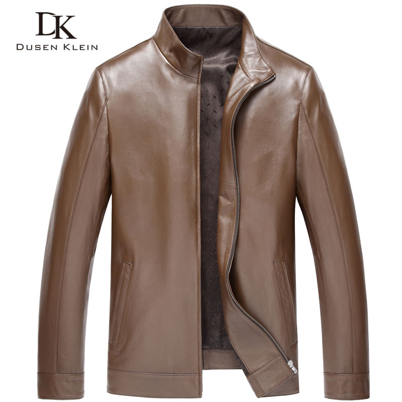 

Promotion Genuine Leather coats for men 2018 New Spring Outerwear Slim/Simple Business Style/Sheepskin leather jacket DK6608A, Brown mandarin