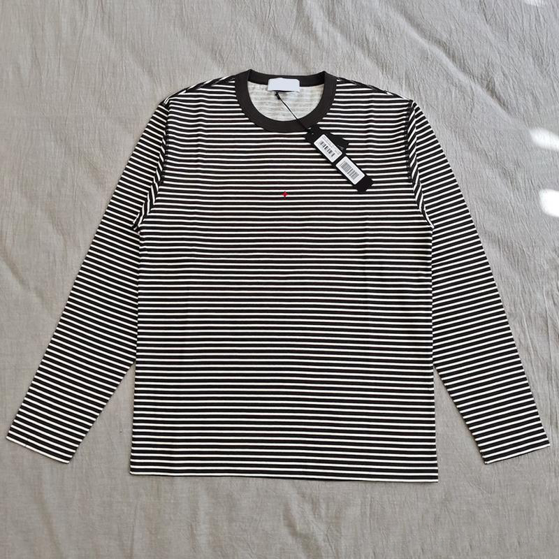 

19SS T0PST0NEY 244X9 LONG SLEEVE MARINA stripe T-SHIRT Letter 3M Reflective Fashion T Shirt Tee Casual Men Women, Black