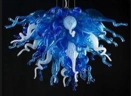Creative Hand Blown Glass Chandelier Art Decor Modern Pendant Light 44x32 inches Blue and White Glass Chandelier Light for Hotel Office Home-image-464552359