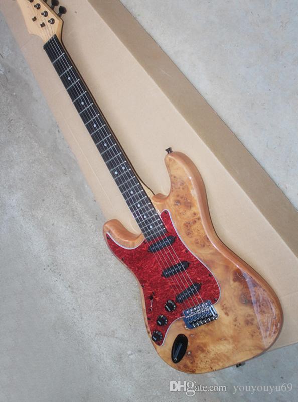 Couleur naturelle 6-String Guitare électrique de gauche avec pick-up rouge, ramassage SSS, série en acajou, service personnalisé
