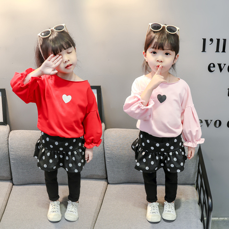 

2020 new spring autumn baby girl clothes set 2 pieces suit sweat heart t-shirt+Culotte kids clothing, Pink