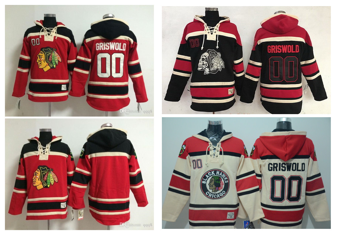 

Top Quality ! Chicago Blackhawks Old Time Hockey Jerseys 00 Clark Griswold Red Hoodie Pullover Sweatshirts Winter Jacket, Black;red