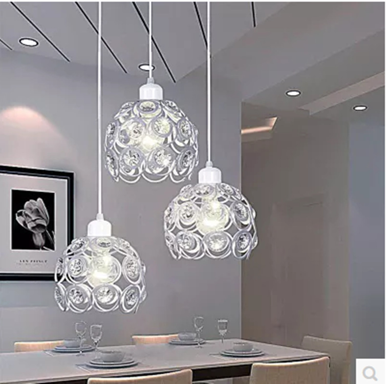 

Crystal E27 Lamp Modern Pendant Lights Dining Room Kitchen Restaurant Decor Black/White Iron Home Lighting Fixtures 110-220V - Le45