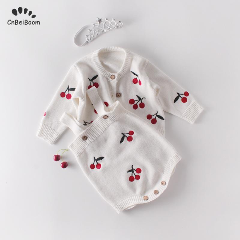 

Knitted Baby Clothes 100% Cotton Cherry Baby Girl Clothes Romper For Girls Infant Girl Jumpsuit Romper Set Clothe, Pink