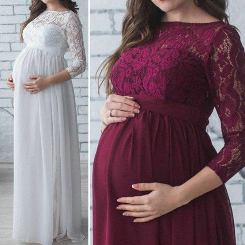 

Women Pregnancy Clothes Maternity Photography Props Lace Dress For Pregnant Photo Shoot Clothing Pregnant Mother Dress, White
