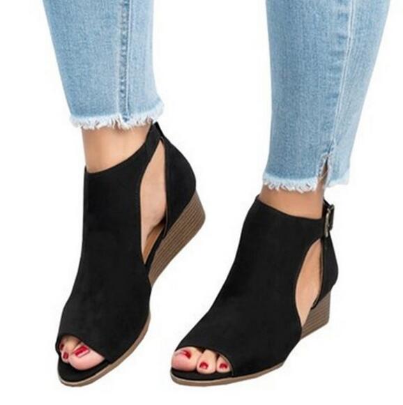 

2019 summer new fashion sandals female Korean versionExplosion models Roman women's shoes large size wedge with fish mouth ladies sandals, Black