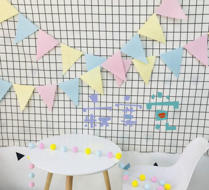 

INS Happy Birthday Decoration Textile triangle flag decoration color flag birthday party felt cross flag child Banners Streamers & Confetti