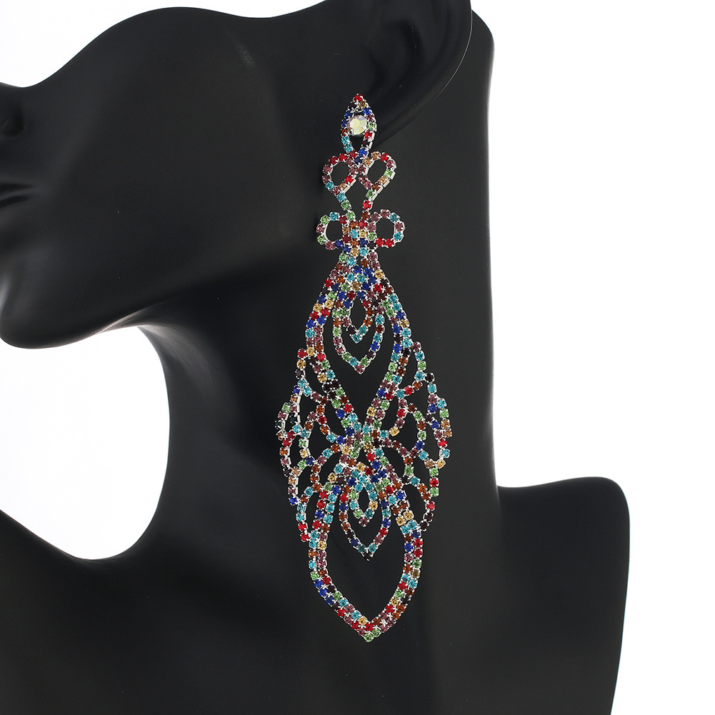 

Ornaments Colour Rhinestone Crystal Long Fund Will Earrings Exaggeration Personality Diamond Eardrop