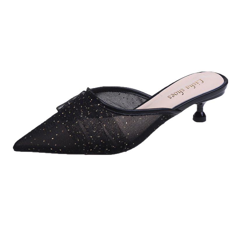 

Summer Women Mules Shoes New Pointed Toe Designers Thin High Heels Slippers Outside Dress Sexy Woman Black Beach Casual Slides, Beige