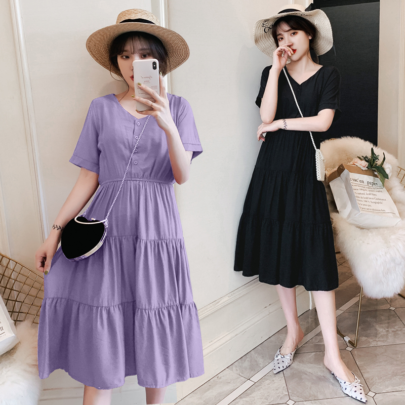 

Maternity Breastfeeding Dresses Cotton Button Nursing Dress Solid Summer Long Dress for Pregnant Women Lactation Plus Size, Red