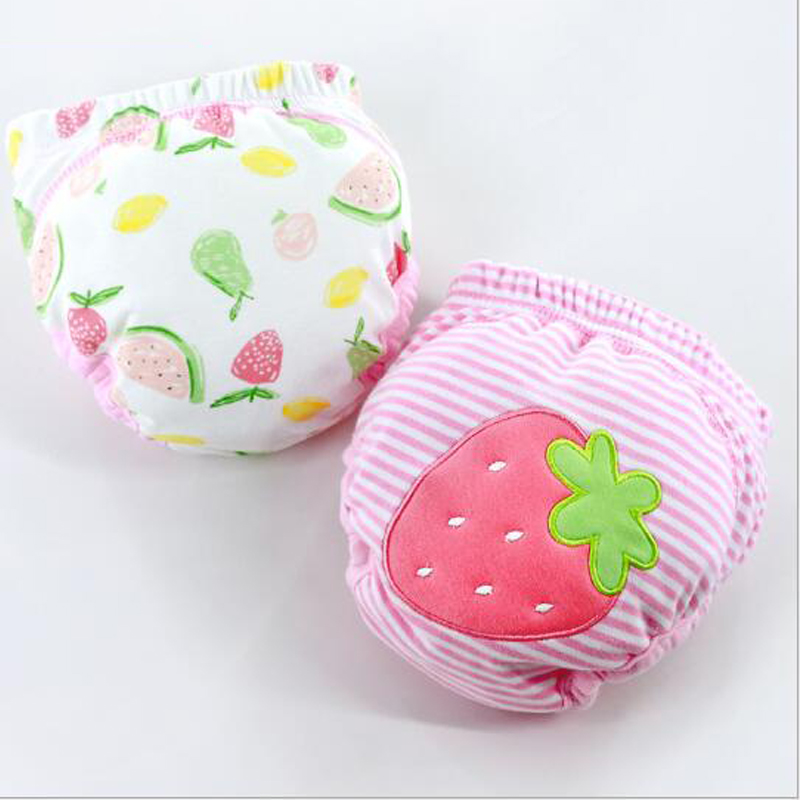 

2 Pcs Cute Adjustable Cotton Baby Washable Cloth Diaper Training Pants Reusable Nappies Soft Material Baby Clothing, Pink strawberry
