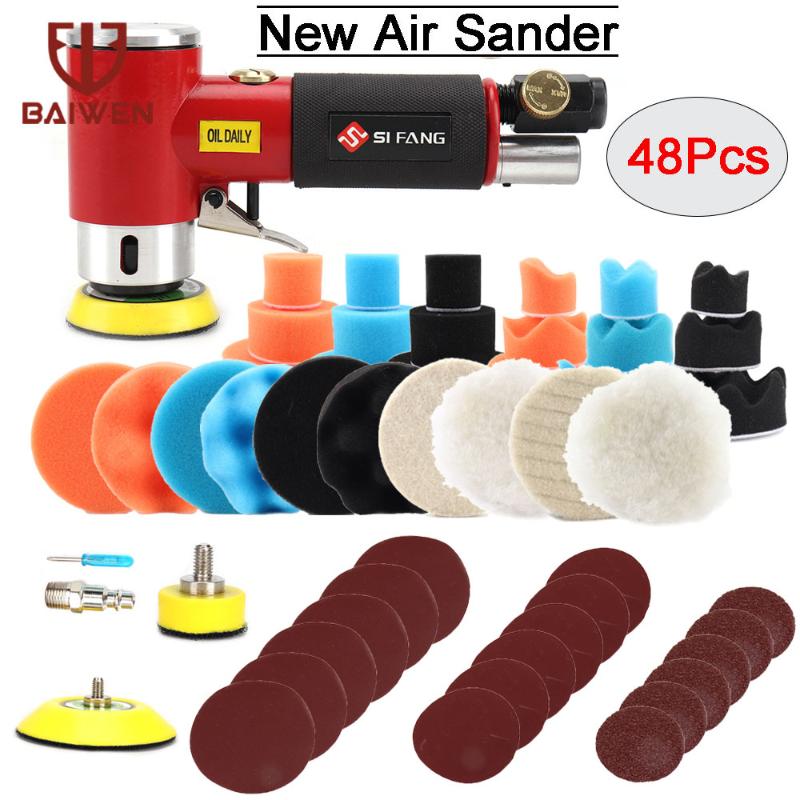 

Mini Air Angle Sander 90 Degree Pneumatic Polisher Machine 2'' 3'' 48Pcs Set Air Powered Tools With 1'' 2'' 3'' Polishing Pad