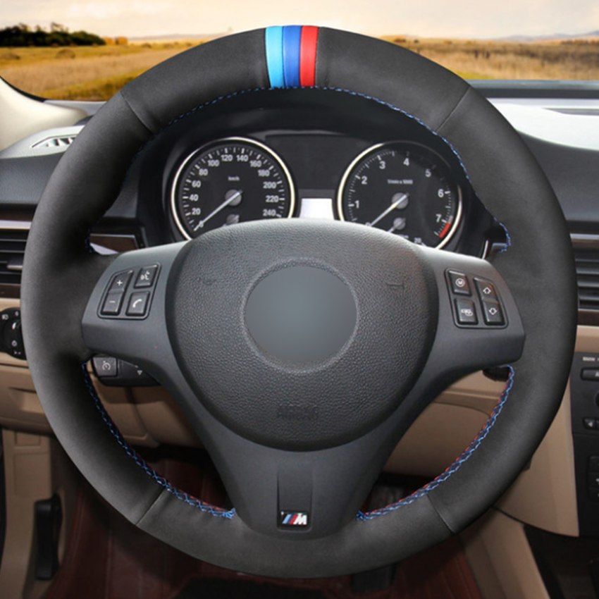 Black Suede Car Steering Wheel Cover for BMW M3 2009-2013 E92-image-440429763