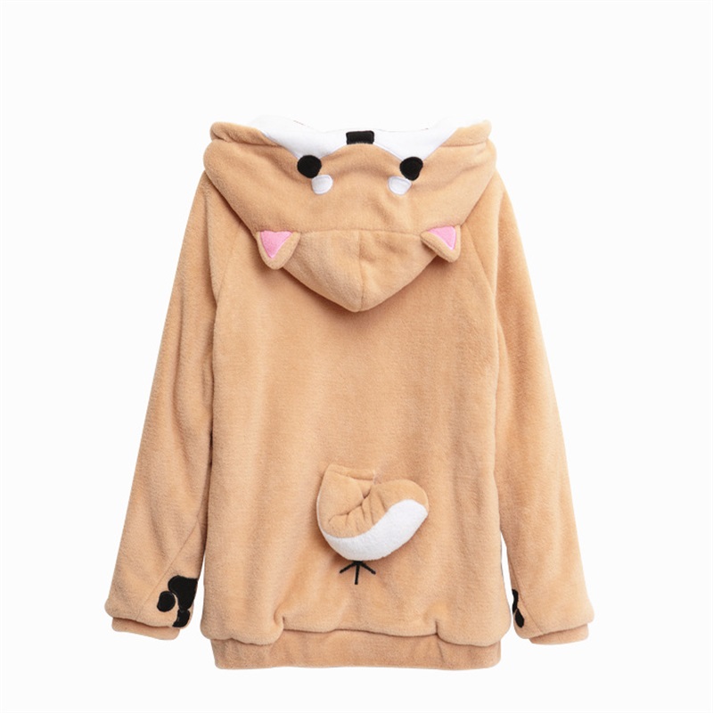 

Shiba Inu Kawaii lovely Velvet Long-sleeved Hooded Plush Coat Cartoon Anime Style Warm lady Winter Sweatshirt Christmas, As pic