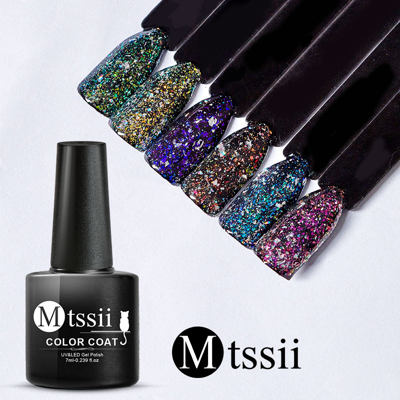 

Mtssii 7ml Holographic Glitter Gel Nail Polish Black Crystal UV Gel Laser Sequins Polish Soak Off UV Nail Art Lacquer, Bs04846