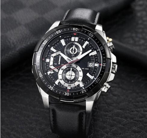 

classic fashion free shipping Quality Men fashion watches Designer Stainless Steel Quartz Wristwatch EFR539 movement 1/20 Pendulum Function, Silver