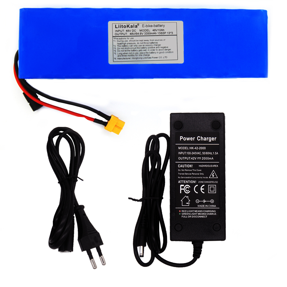 

LiitoKala 48V 10ah 48V battery Lithium Battery Pack 2000W electric bicycle battery Built in 50A BMS XT60 Plug+4.6V 2A charger