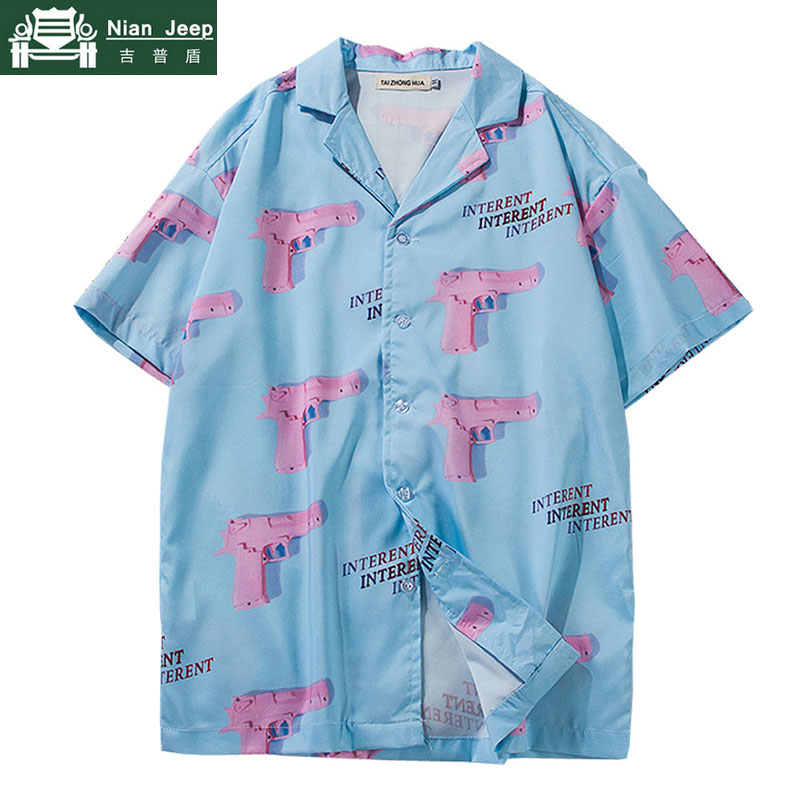 

Streetwear Printed Shirts Men Summer Short Sleeve Hawaii Beach Shirt Women Fashion Shirts Male Harajuku Tops Chemise Homme -2XL, Blue