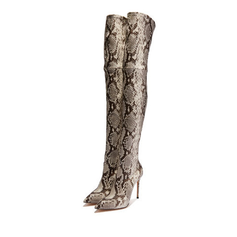 

Women Over The Knee Suede Boots Snake Print 11.5cm High Heels Plus Size Stripper Long Pleaser Stiletto Winter 2020 Thigh Shoes, Dark gray