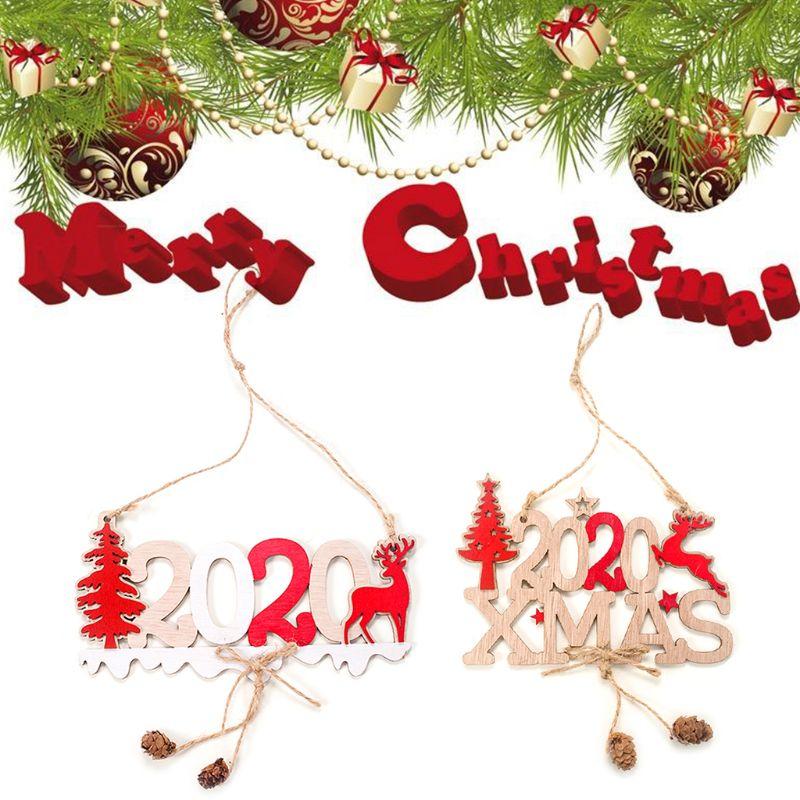 

2020 New Year Xmas Letter Rope Wooden Pendant Creative Christmas Tree Exquisite Wooden Pendant Hanging Home Decor