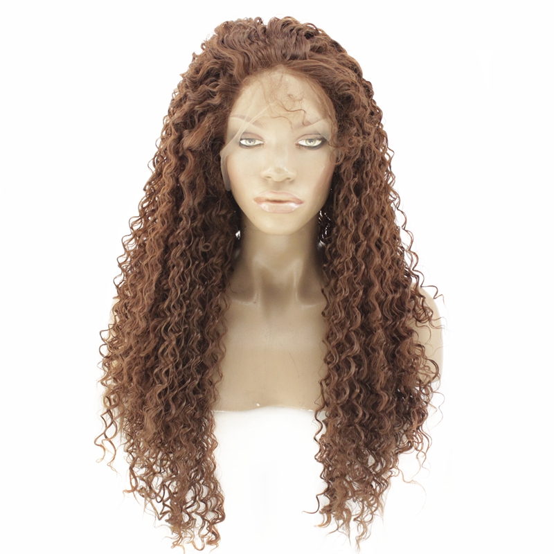 

Mr Hair Heat Resistant Curly Synthetic Wig Long Brown Wig With Baby Hair Free Part Lace Front for Women
