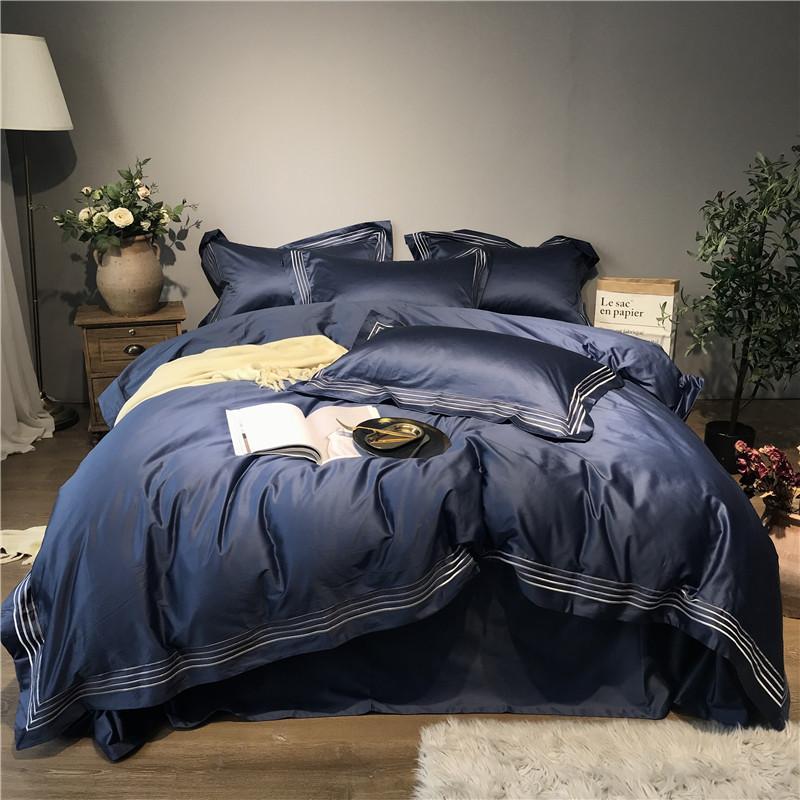 

J2 100S egyptian cotton Bedsheet Pillowcase Duvet Cover Sets embroidery Bedlinen Queen King Size Bedding Set