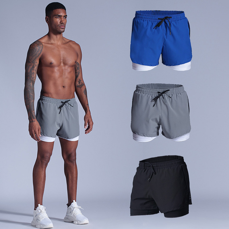 

New Men Running Shorts 2 in 1 Sports tights Jogging Fitness Shorts Training Quick Dry Men Gym Sport gym Short Pants B38D, B38d gray shorts